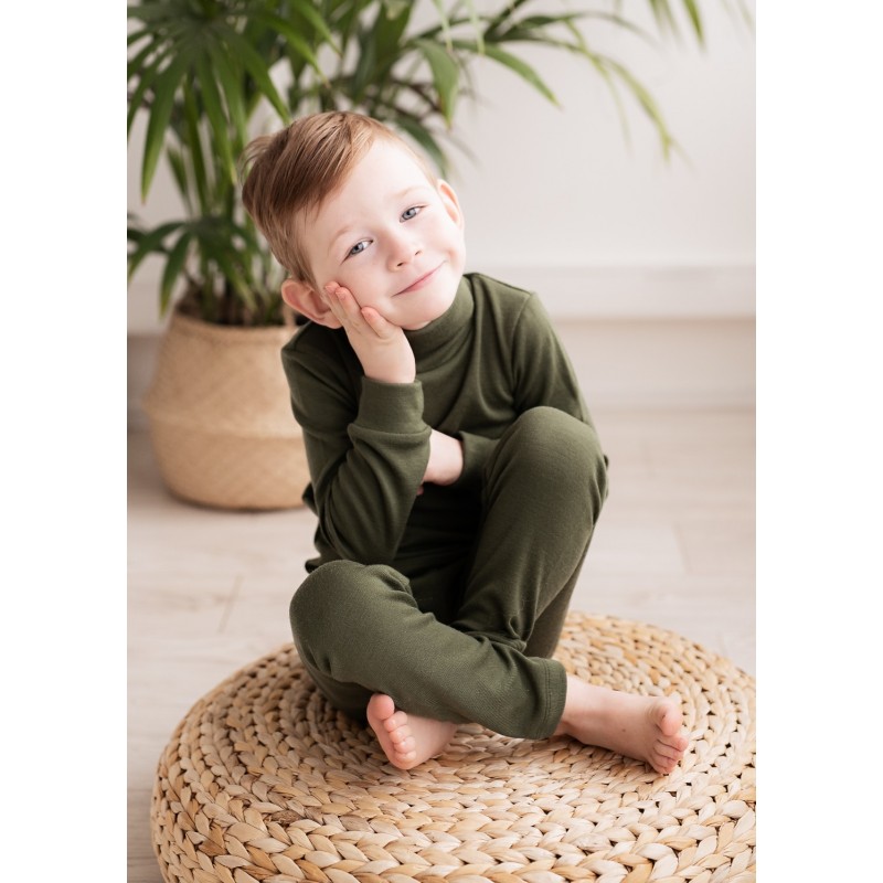 Merino wool Childrens leggings - GREEN ROSE