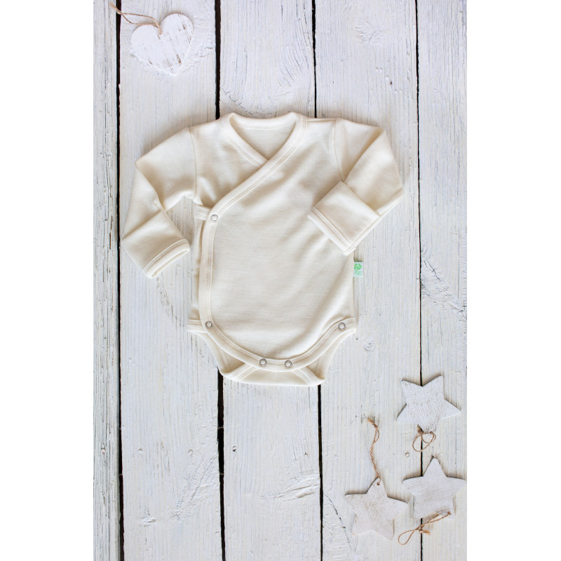 Premature onesie from merino wool with silk GREEN ROSE