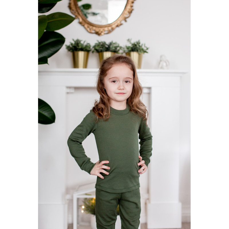 Geen Millimeter Trolley Youth base layer set from merino wool - GREEN ROSE