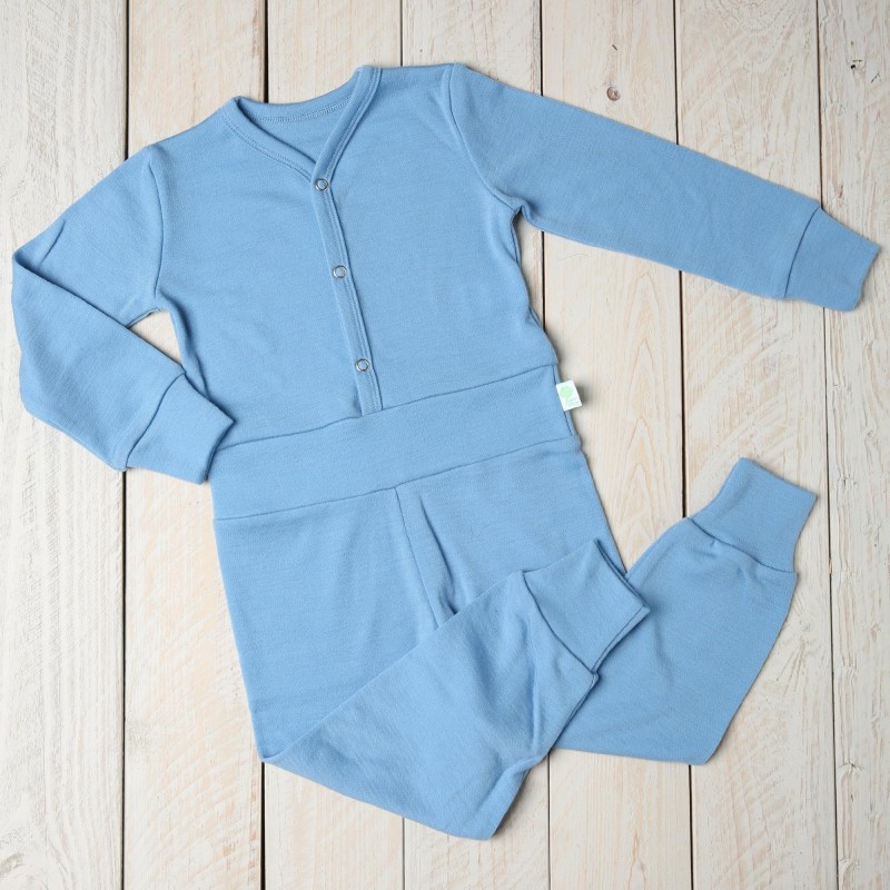 One piece pajamas for kids from 100% Merino wool - GREEN ROSE