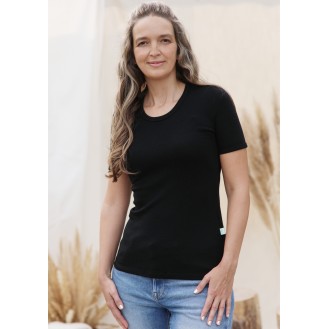 T-shirt femme en laine mérinos à manches courtes et col rond