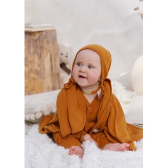 Bonnet bébé en laine mérinos avec liens