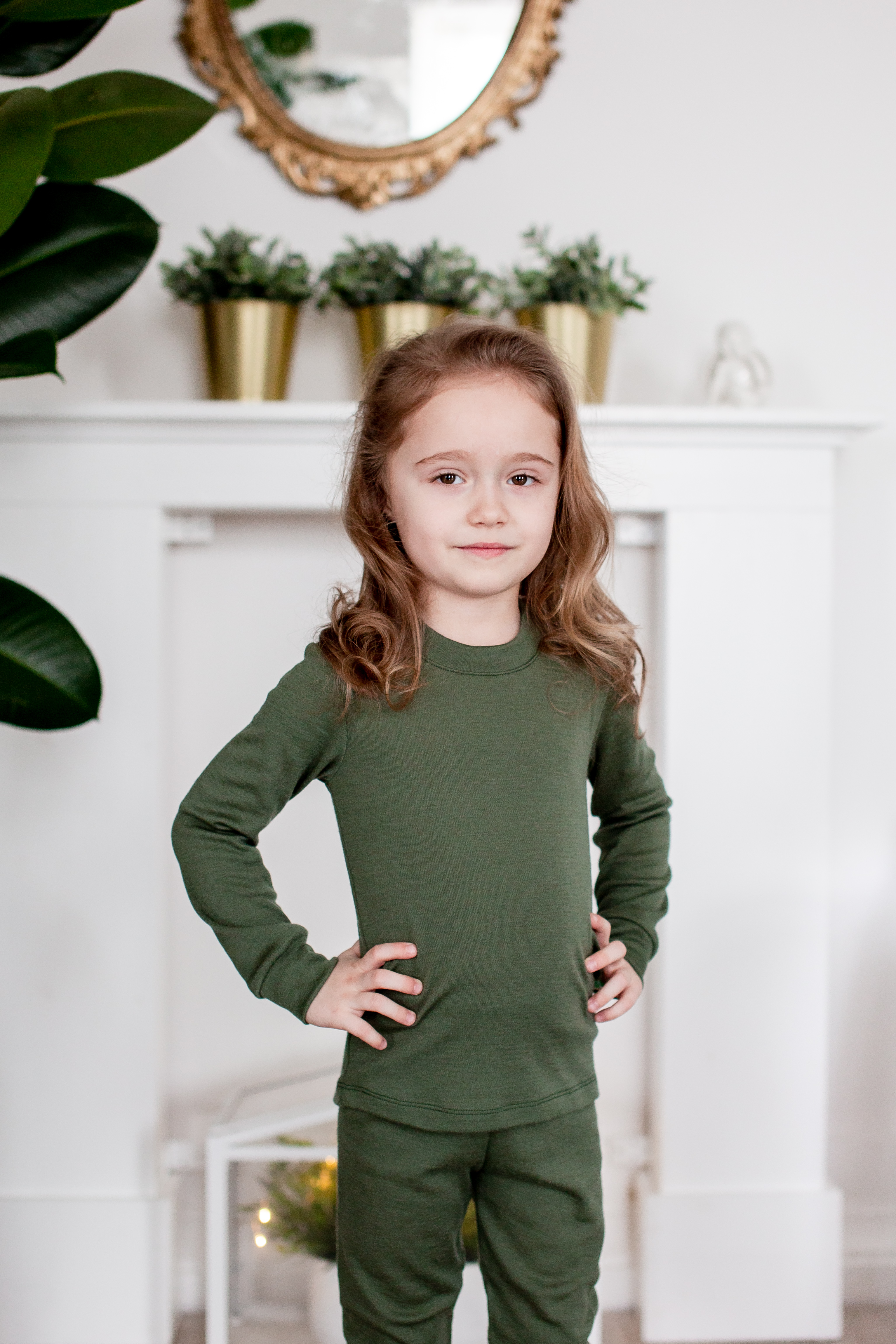 Green Merino Base Layer Set for Kids [Top + Long Johns] – Ella's Wool