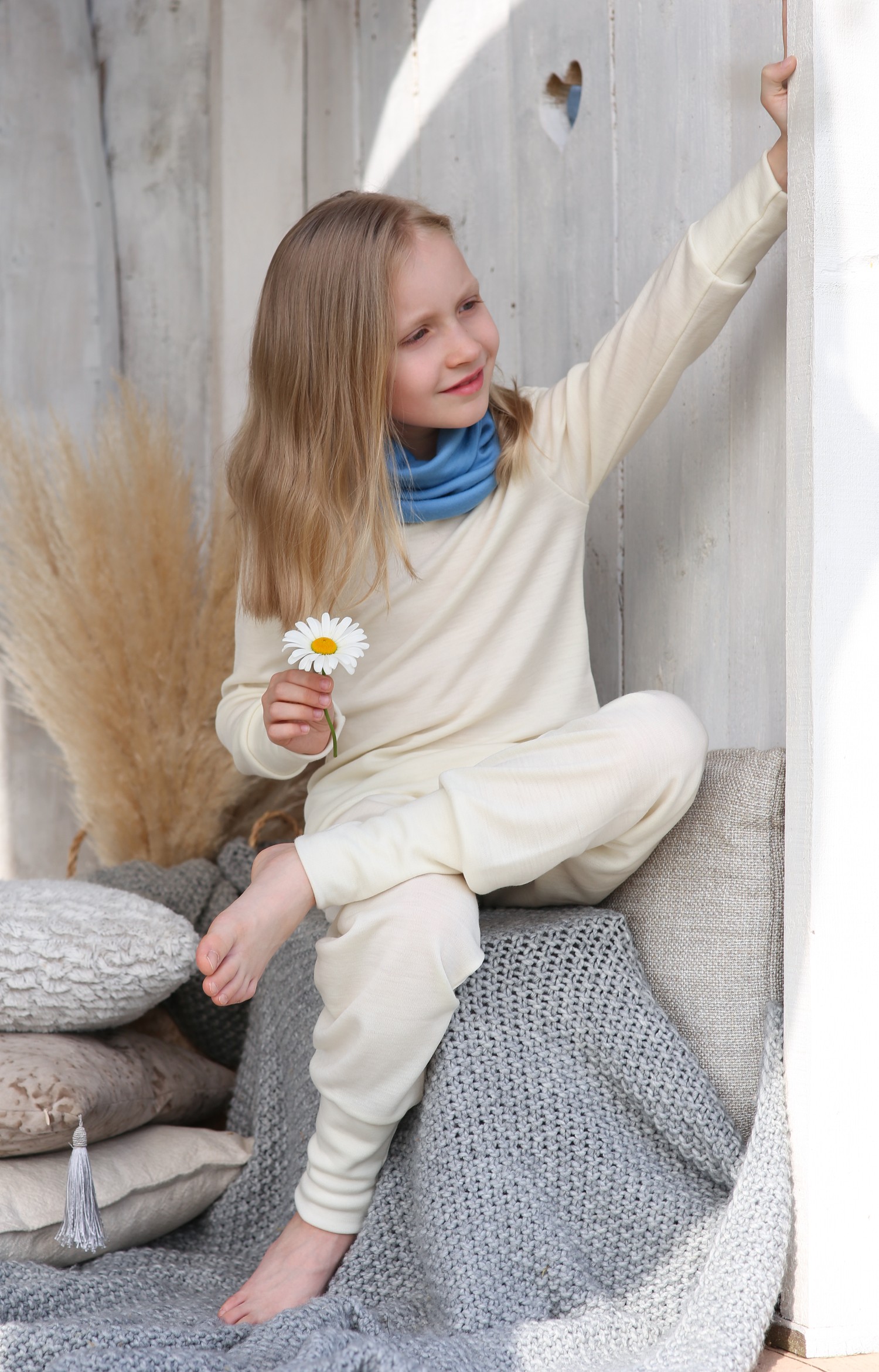 Warm pajamas for kids from Merino wool - GREEN ROSE