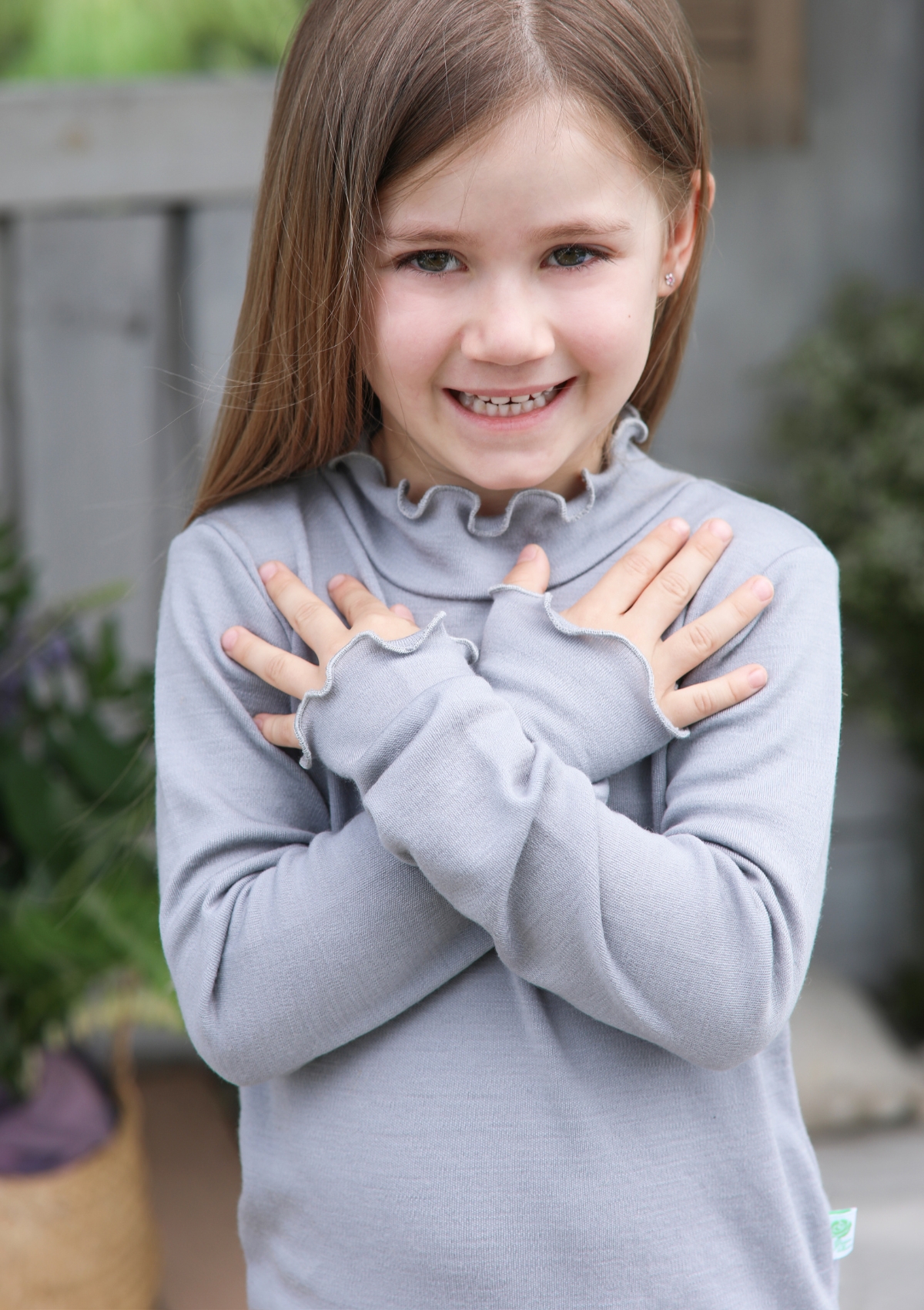 Merino wool High neck tops for girls - Green Rose