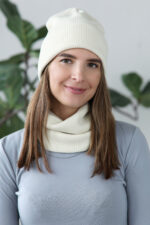 white wool knit beanie for women