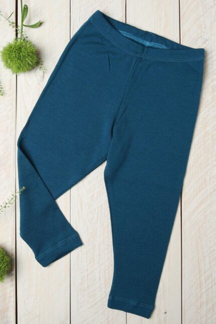 Childrens thermal leggings in dark blue merino wool