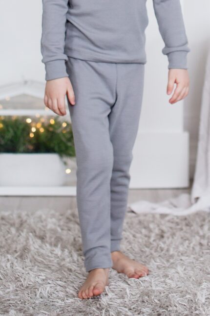 Childrens thermal leggings in grey merino wool