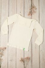Natural white childrens roll neck top in merino wool