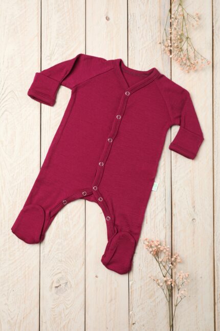 Footed romper made from merino wool for babies and toddlers
