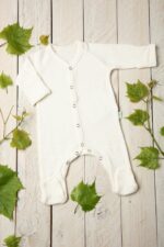 Merino wool footed romper for babies, soft baby sleepsuit by Green Rose