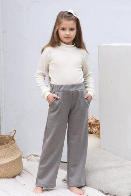 Merino wool kids pants in grey melange