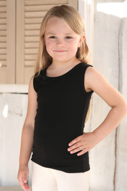 Children's undershirt in merino wool – black sleeveless top