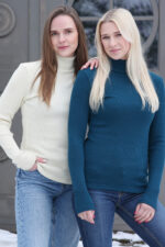 Merino Strickpullover Damen mit hohem Kragen
