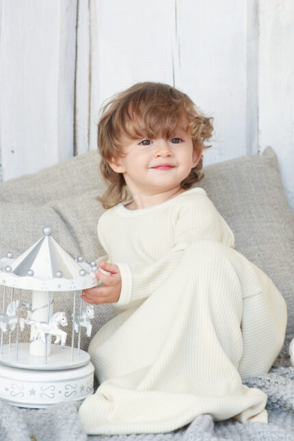 Knitted merino wool baby sleeping bag