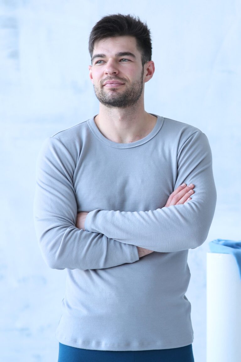Thermal long sleeve top for men in merino wool